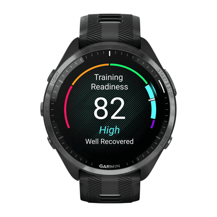 Спортивные часы Garmin Forerunner 965, силиконовый ремешок цвета чёрный/«серая пудра» — фото 2