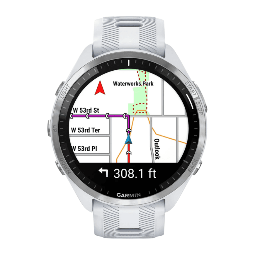 Спортивные часы Garmin Forerunner 965, силиконовый ремешок цвета «Уайтстоун»/«серая пудра» — фото 5