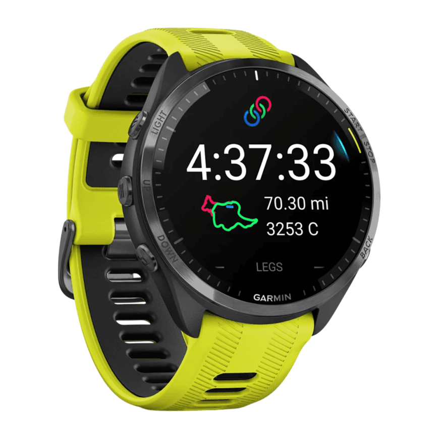 Спортивные часы Garmin Forerunner 965, силиконовый ремешок цвета чёрный/«электрический жёлтый» — фото 6