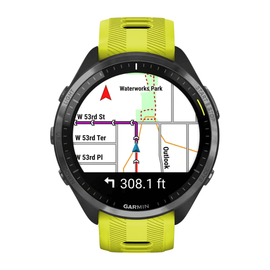Спортивные часы Garmin Forerunner 965, силиконовый ремешок цвета чёрный/«электрический жёлтый» — фото 2