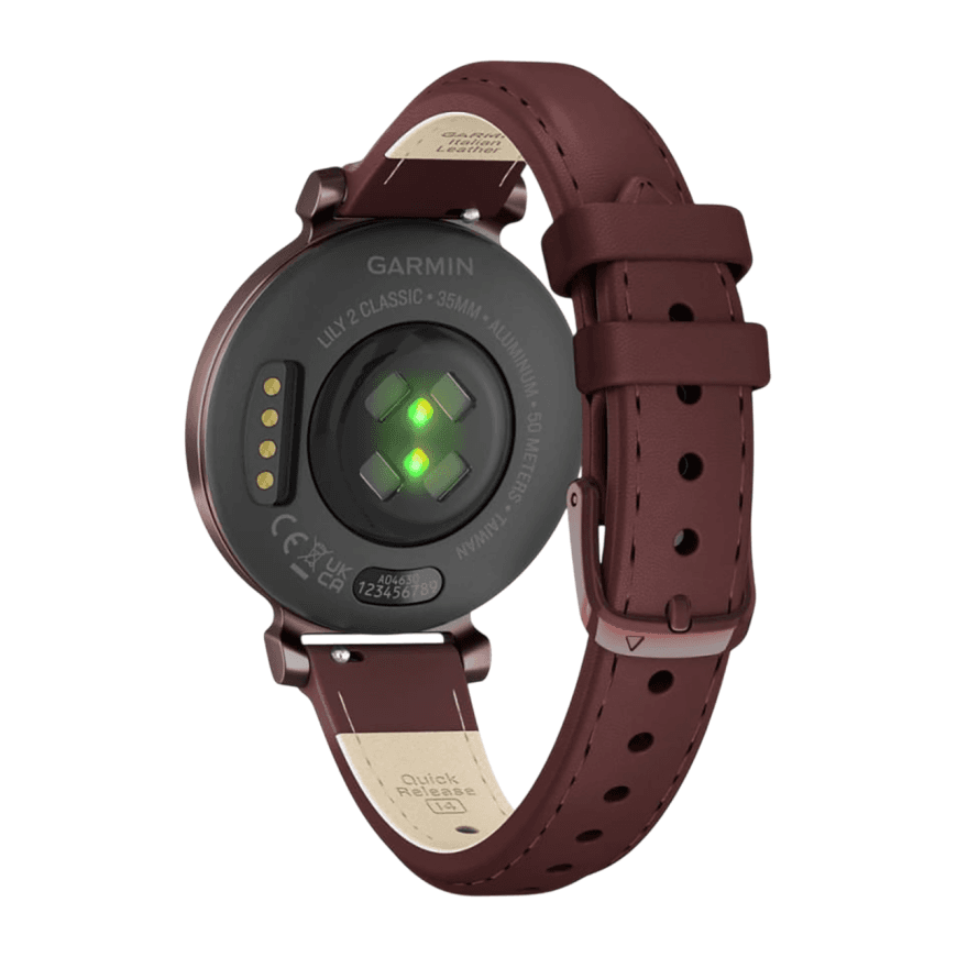 Спортивные часы Garmin Lily 2 Classic, кожаный ремешок цвета «красная шелковица» — фото 6