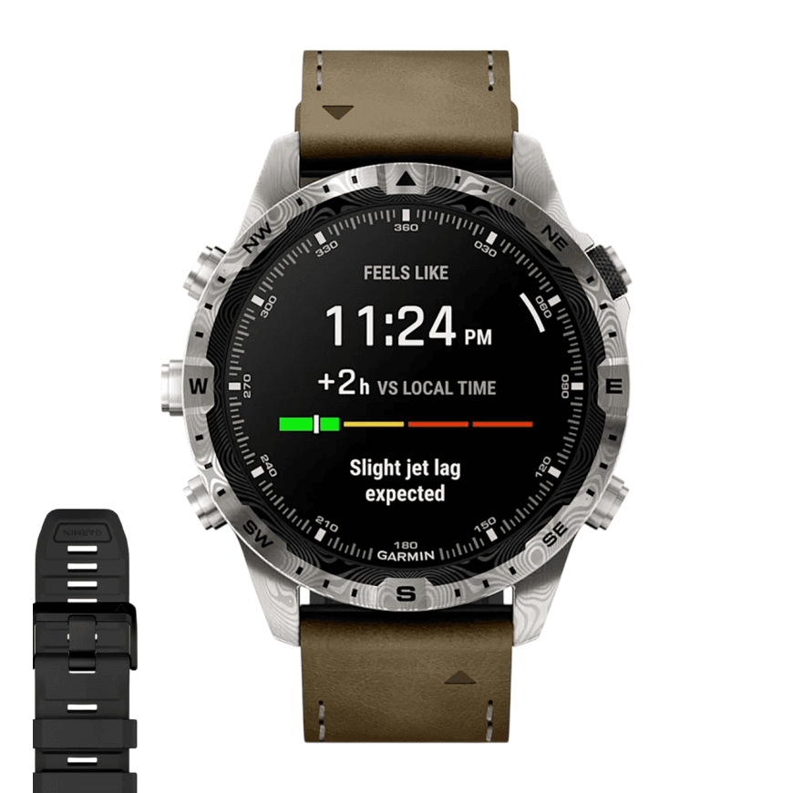 Спортивные часы Garmin MARQ Adventurer (Gen 2) Damascus Steel Edition, гибридный ремешок, чёрный силиконовый ремешок — фото 2