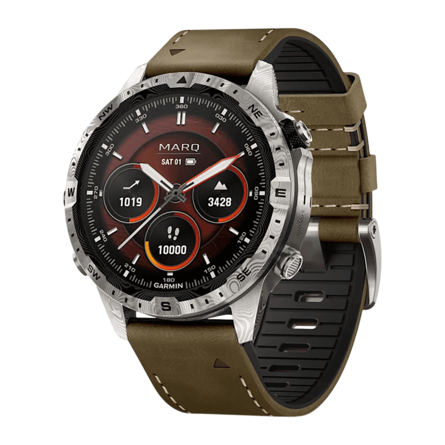 Спортивные часы Garmin MARQ Adventurer (Gen 2) Damascus Steel Edition, гибридный ремешок, чёрный силиконовый ремешок — фото 4