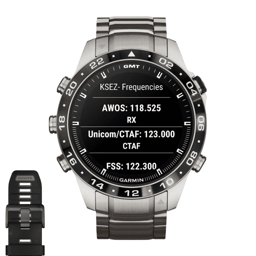 Спортивные часы Garmin MARQ Aviator (Gen 2), титановый блочный браслет, чёрный силиконовый ремешок — фото 2