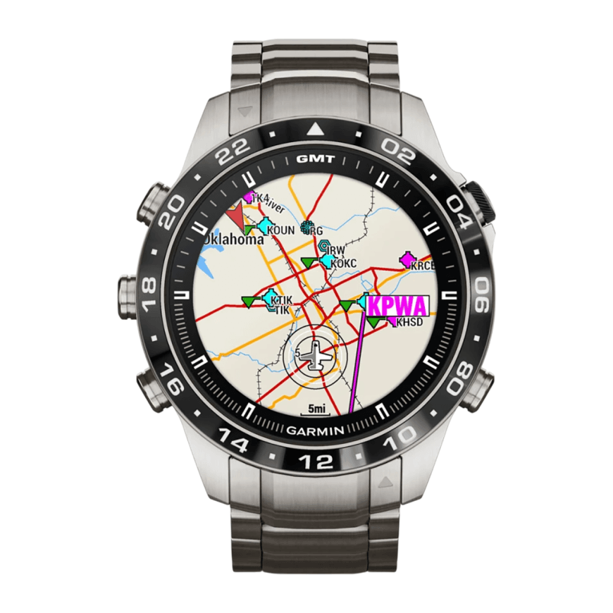 Спортивные часы Garmin MARQ Aviator (Gen 2), титановый блочный браслет, чёрный силиконовый ремешок — фото 6