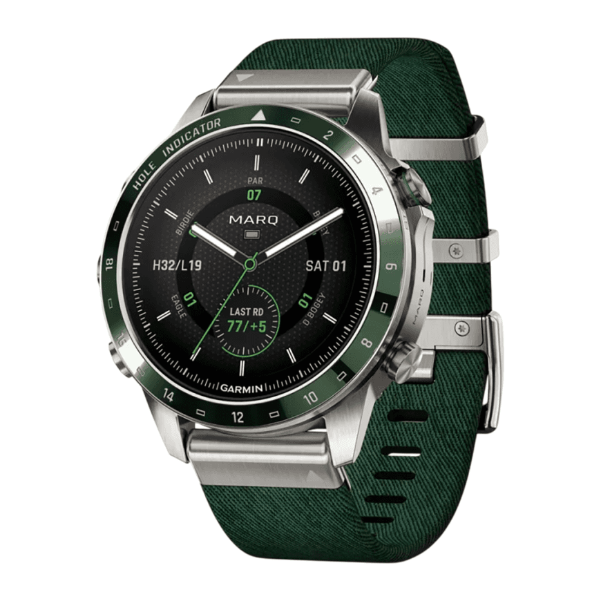 Спортивные часы Garmin MARQ Golfer (Gen 2), нейлоновый ремешок цвета «сосновый лес», силиконовый ремешок цвета «сосновый лес» — фото 4