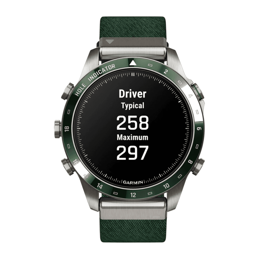 Спортивные часы Garmin MARQ Golfer (Gen 2), нейлоновый ремешок цвета «сосновый лес», силиконовый ремешок цвета «сосновый лес» — фото 3