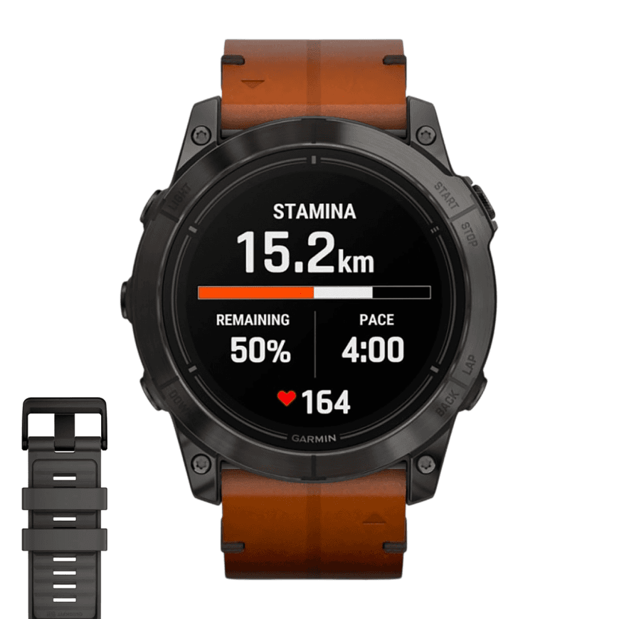 Спортивные часы Garmin epix Pro (Gen 2) Sapphire Edition, 51 мм, каштановый кожаный ремешок, графитовый силиконовый ремешок — фото 2