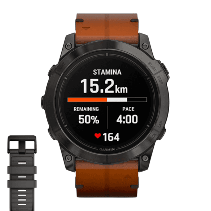 Спортивные часы Garmin epix Pro (Gen 2) Sapphire Edition, 51 мм, каштановый кожаный ремешок, графитовый силиконовый ремешок