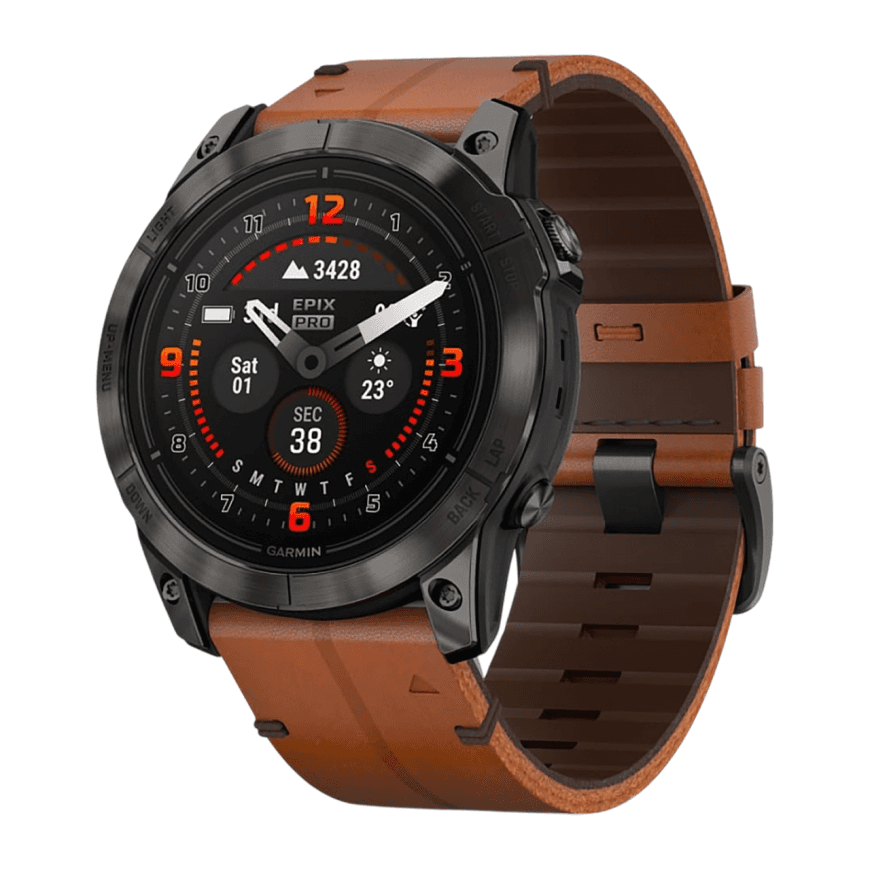 Спортивные часы Garmin epix Pro (Gen 2) Sapphire Edition, 51 мм, каштановый кожаный ремешок, графитовый силиконовый ремешок — фото 4