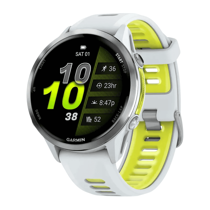 Спортивные часы Garmin Forerunner 970, силиконовый ремешок цвета «Уайтстоун»/дымчато-жёлтый — фото 3