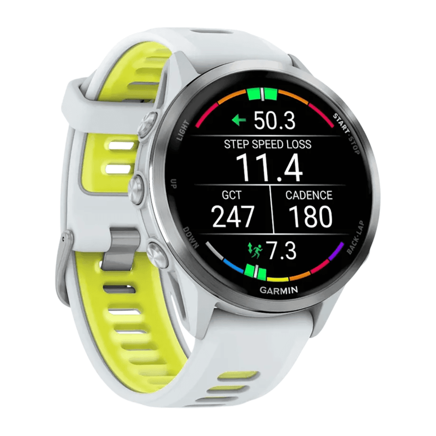 Спортивные часы Garmin Forerunner 970, силиконовый ремешок цвета «Уайтстоун»/дымчато-жёлтый — фото 4