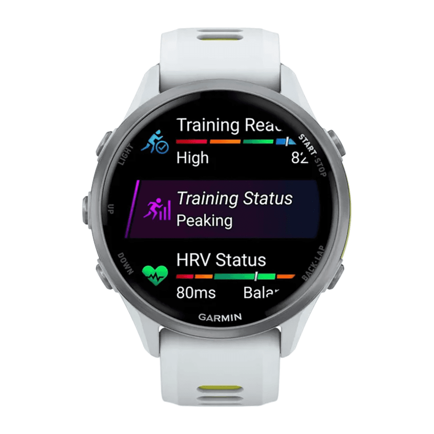 Спортивные часы Garmin Forerunner 970, силиконовый ремешок цвета «Уайтстоун»/дымчато-жёлтый — фото 2