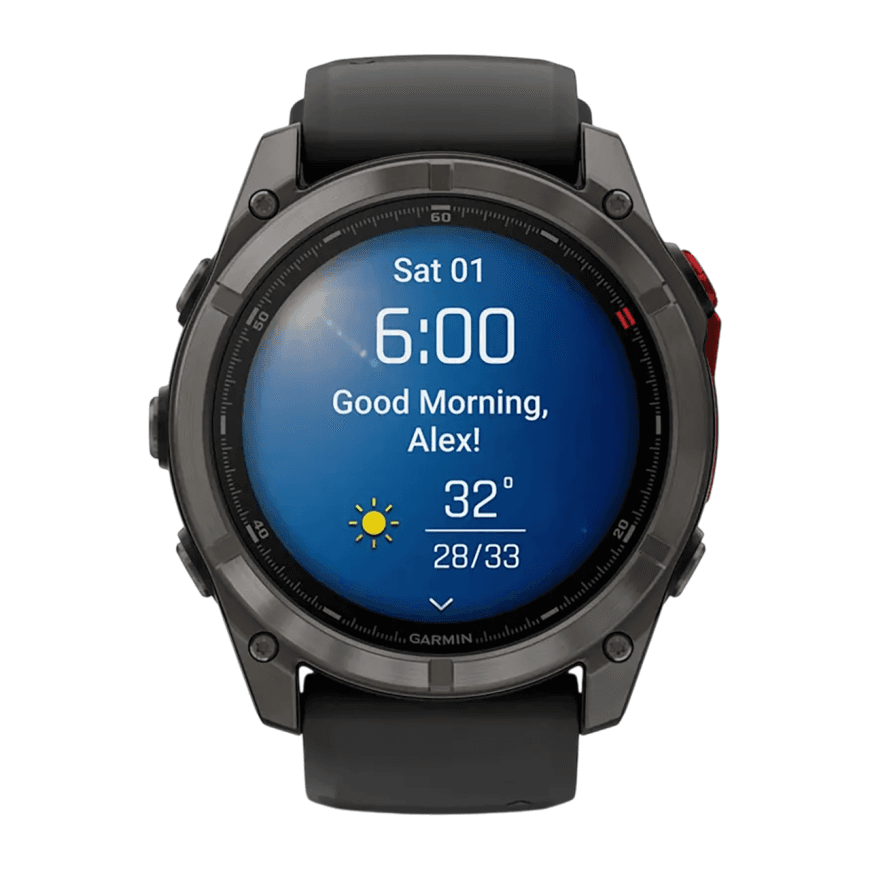 Спортивные часы Garmin fenix 8 Pro, 51 мм, MicroLED, титан с DLC, сапфир, силиконовый ремешок цвета «чёрный/серый» — фото 6
