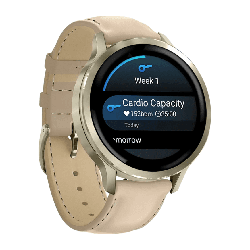 Спортивные часы Garmin Venu 4, 41 мм, светло-песочный кожаный ремешок, силиконовый ремешок цвета кости — фото 6