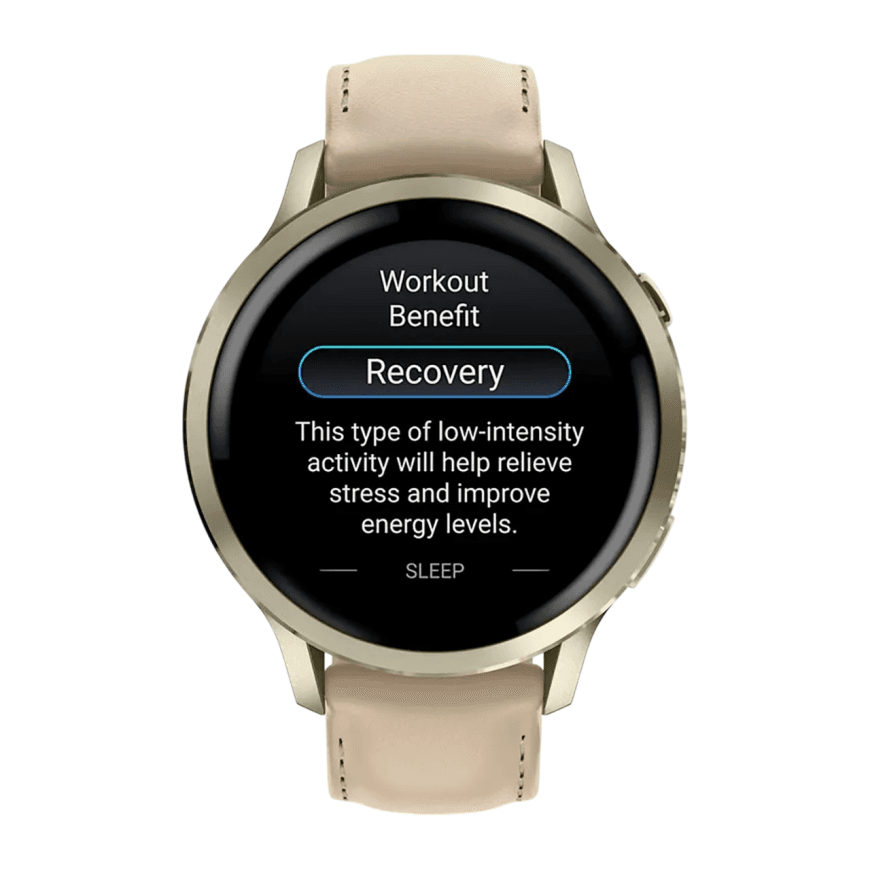 Спортивные часы Garmin Venu 4, 41 мм, светло-песочный кожаный ремешок, силиконовый ремешок цвета кости — фото 4