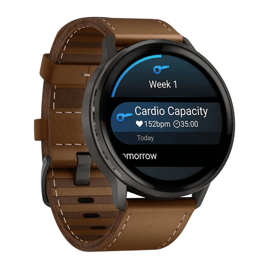 Спортивные часы Garmin Venu 4, 45 мм, коричневый кожаный ремешок, чёрный силиконовый ремешок — фото 6