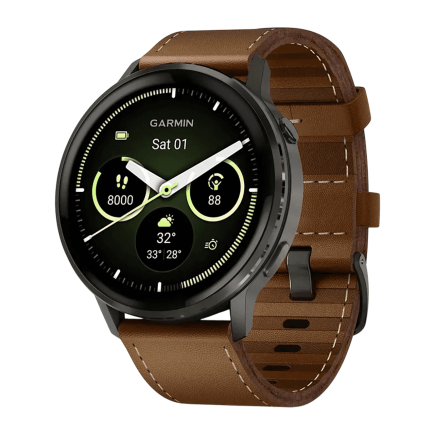 Спортивные часы Garmin Venu 4, 45 мм, коричневый кожаный ремешок, чёрный силиконовый ремешок — фото 3