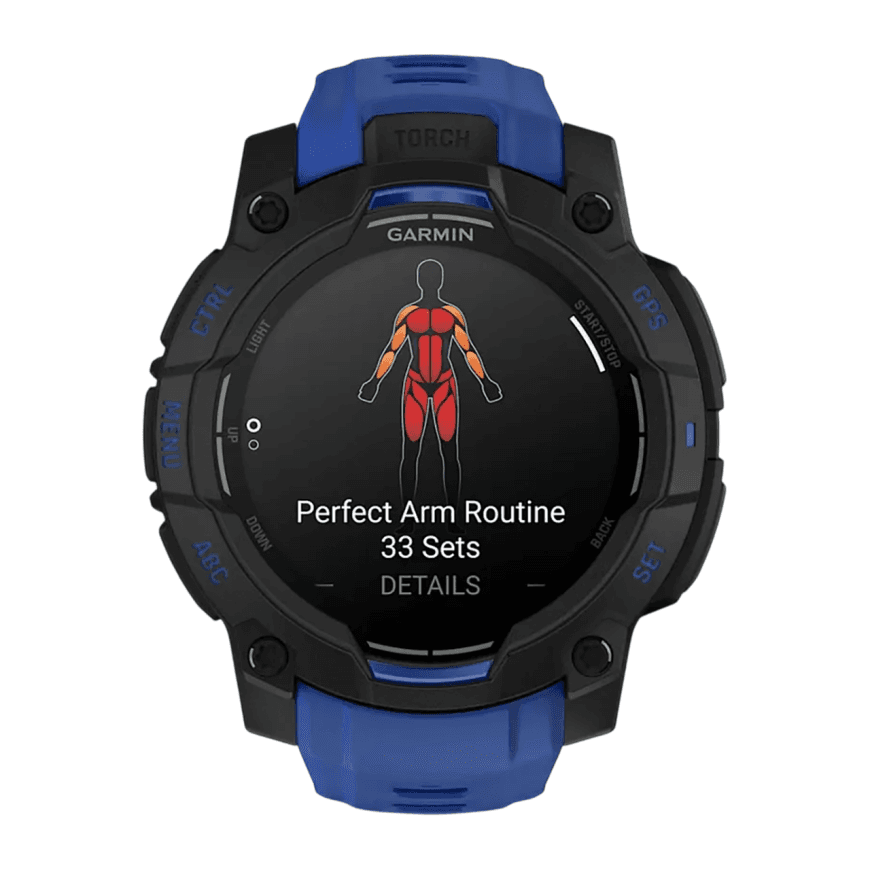 Спортивные часы Garmin Instinct 3, 45 мм, AMOLED, силиконовый ремешок цвета «синий/чёрный» — фото 3