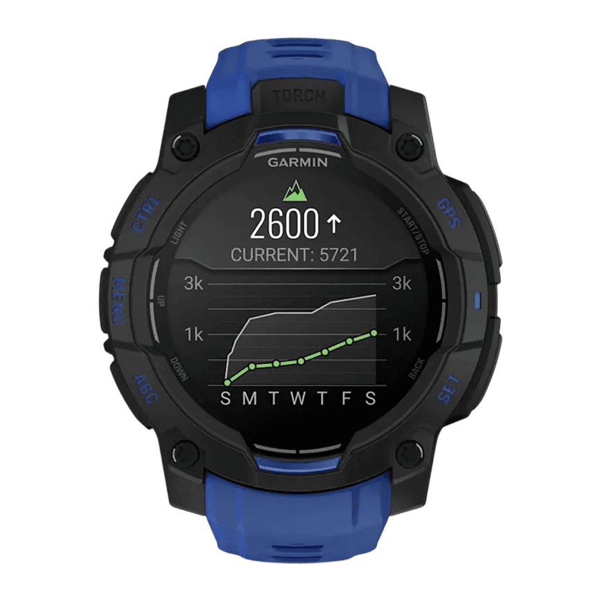 Спортивные часы Garmin Instinct 3, 45 мм, AMOLED, силиконовый ремешок цвета «синий/чёрный» — фото 6