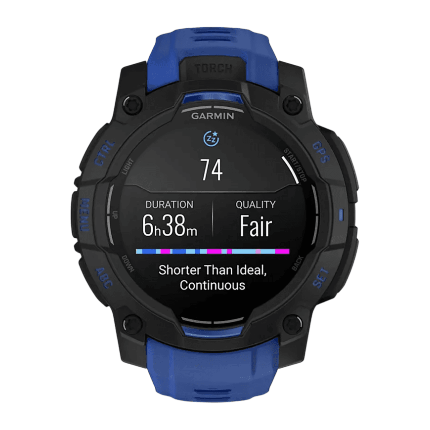 Спортивные часы Garmin Instinct 3, 45 мм, AMOLED, силиконовый ремешок цвета «синий/чёрный» — фото 4