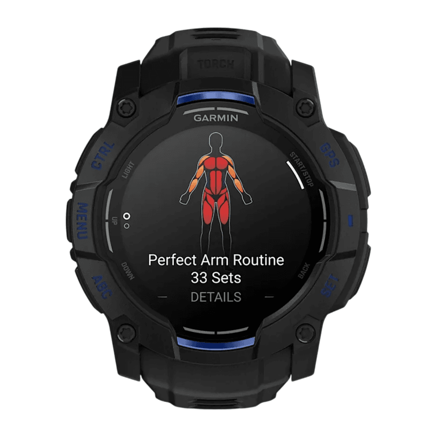 Спортивные часы Garmin Instinct 3, 50 мм, AMOLED, силиконовый ремешок цвета «чёрный/синий» — фото 3