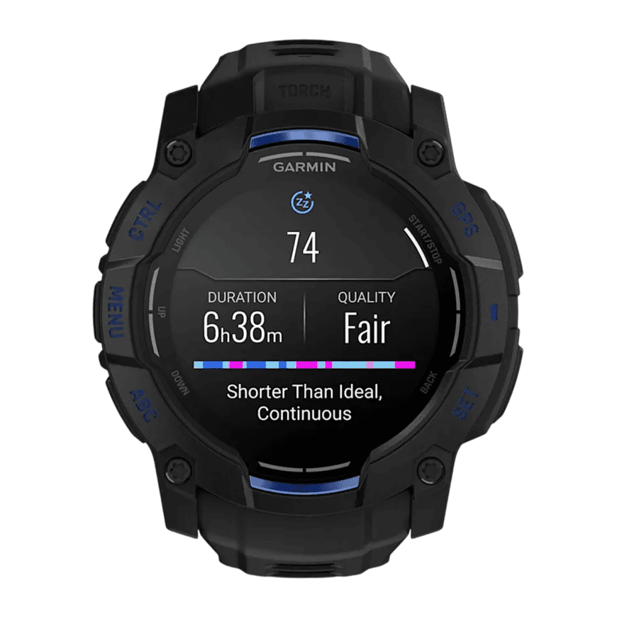 Спортивные часы Garmin Instinct 3, 50 мм, AMOLED, силиконовый ремешок цвета «чёрный/синий» — фото 4
