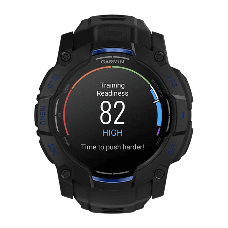 Спортивные часы Garmin Instinct 3, 50 мм, AMOLED, силиконовый ремешок цвета «чёрный/синий» — фото 2
