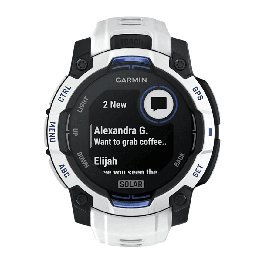 Спортивные часы Garmin Instinct 3, 45 мм, Solar, силиконовый ремешок цвета «Уайтстоун/синий» — фото 3