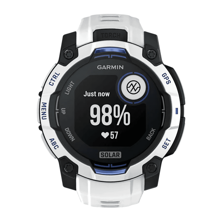 Спортивные часы Garmin Instinct 3, 45 мм, Solar, силиконовый ремешок цвета «Уайтстоун/синий» — фото 6