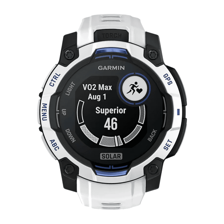 Спортивные часы Garmin Instinct 3, 45 мм, Solar, силиконовый ремешок цвета «Уайтстоун/синий» — фото 5